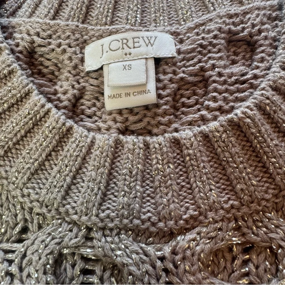 J. Crew Cable Knit XS Crew Neck Sweater in Tan and Metallic Gold